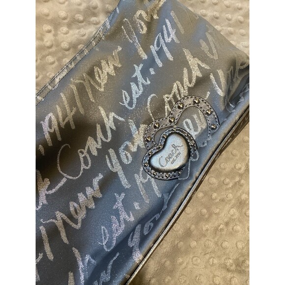 Coach Signature Script Lurex Hobo Silver Gray Bag NWT $248 - Picture 3 of 10